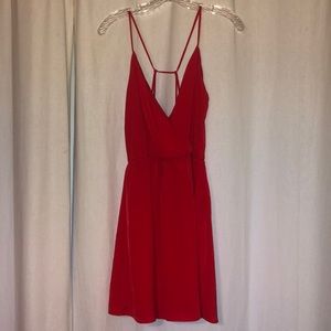 Red backless dress with wrap front